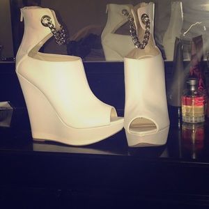 White stylish bootie peep toe wedge